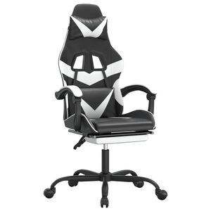 vidaXL Silla gaming con reposapi&eacute;s cuero sint&eacute;tico negro blanco