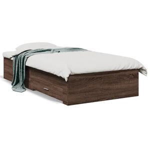 vidaXL Cama con cajones madera de ingenier&iacute;a marr&oacute;n roble 100x200 cm