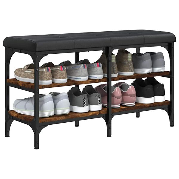 vidaXL Banco zapatero madera de ingenier&iacute;a roble ahumado 82x32x47 cm
