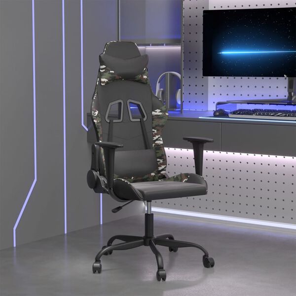 vidaXL Silla gaming cuero sint&eacute;tico negro y camuflaje