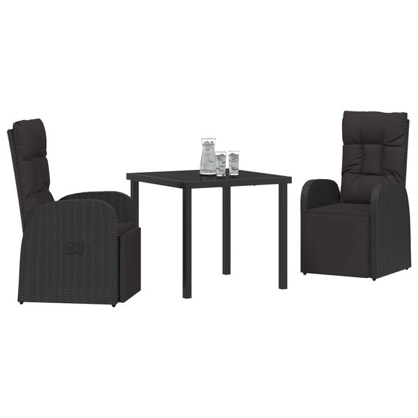 vidaXL Conjunto de Comedor de Jardín 3 pcs Negro ratán sintético