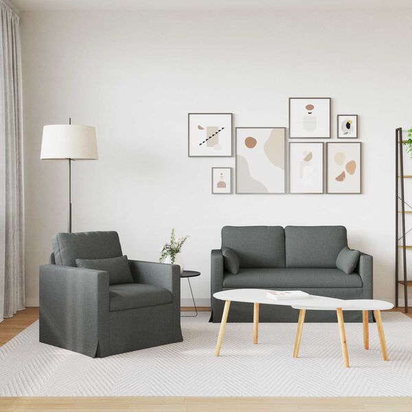 vidaXL Sof&aacute; 2 pcs Gris oscuro