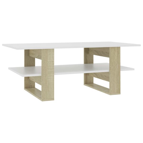 vidaXL Mesa de centro madera de ingenier&iacute;a blanco y roble 110x55x42 cm