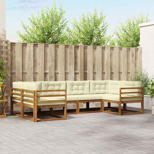 vidaXL Conjunto de sof&aacute;s de exterior con coj&iacute;n 6 pcs Natural y Crema