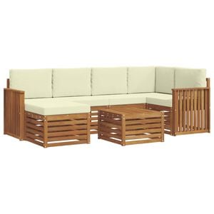vidaXL Conjunto de sof&aacute;s de exterior 7 uds. Natural y Crema Poli&eacute;ster