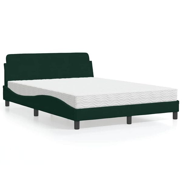vidaXL Cama con colch&oacute;n Dover terciopelo verde oscuro 140x200 cm