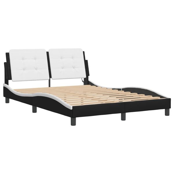 vidaXL Estructura de cama con LED sin colchón Zadar negro y blanco 140x190 cm
