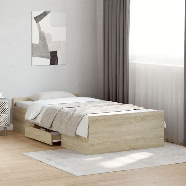 vidaXL Cama con cajones madera ingeniería roble Sonoma 75x190 cm