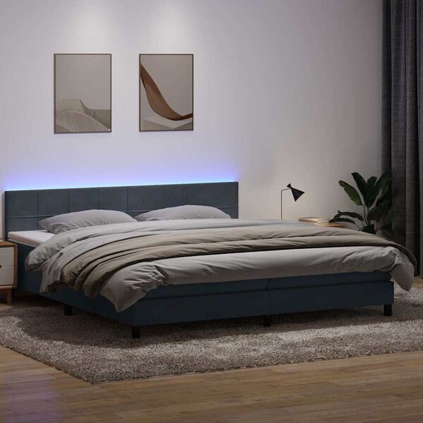 vidaXL Cama box spring con colch&oacute;n y LED terciopelo gris oscuro 180x220 cm