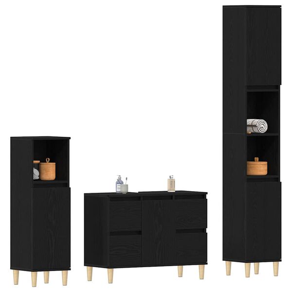 vidaXL Juego de muebles de ba&ntilde;o Montaje en la pared 3 pcs Roble Negro
