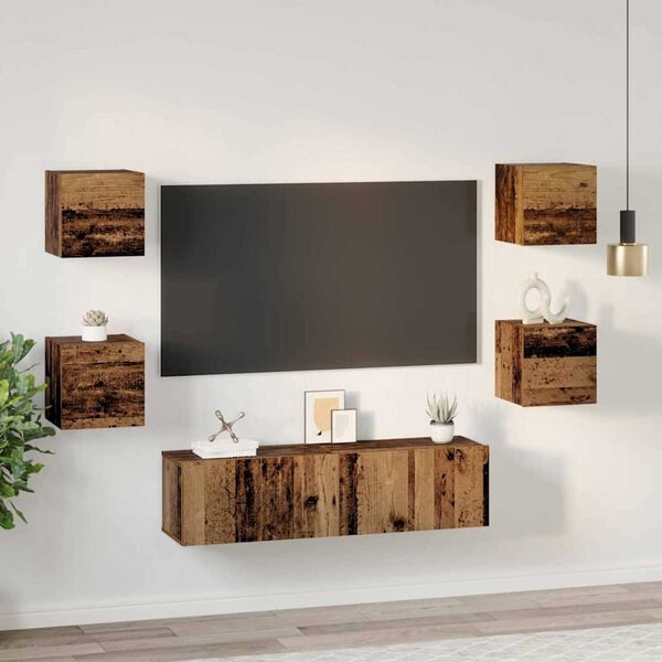 vidaXL Conjunto de mueble de TV 6 pcs Madera envejecida