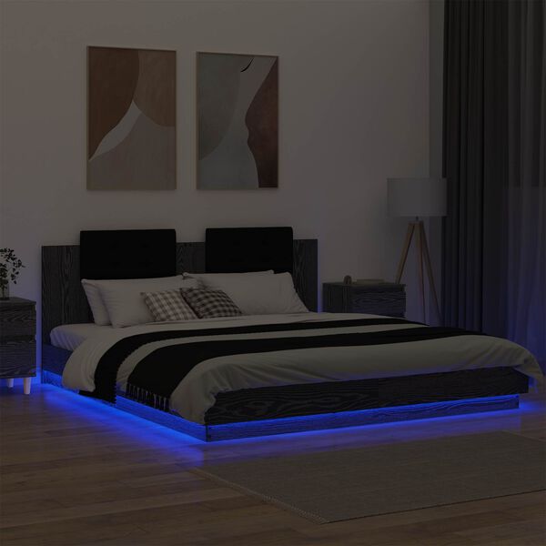 vidaXL Estructura de cama con cabecero Roble Negro 180 x 200 cm