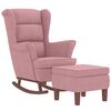 vidaXL Mecedora con respaldo alto de terciopelo rosa y madera maciza