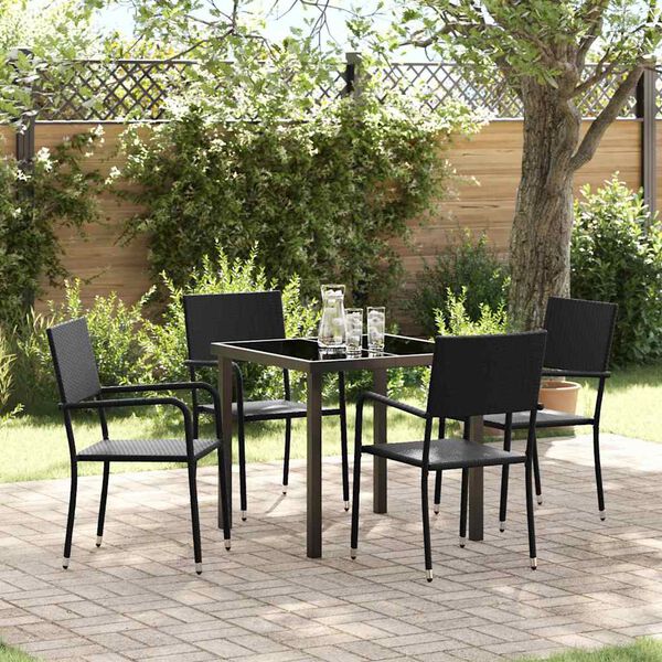 vidaXL Conjunto de Comedor de Jard&iacute;n 5 pcs Negro rat&aacute;n sint&eacute;tico