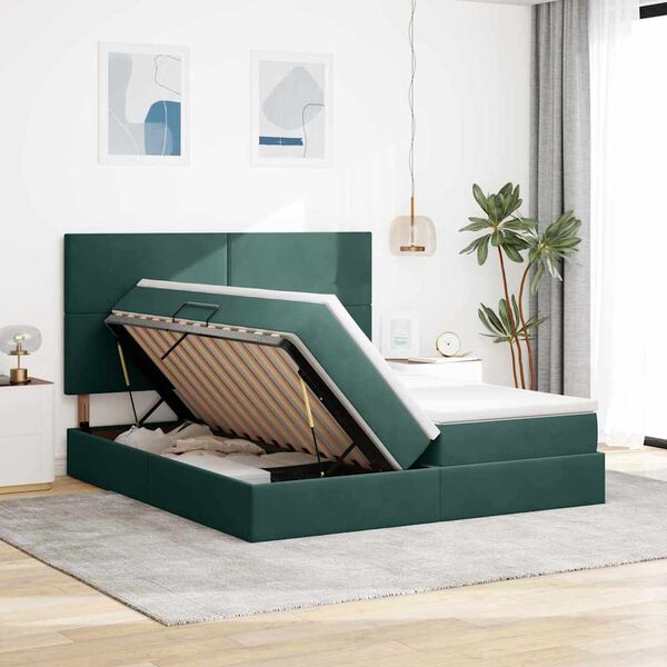 vidaXL Cama con almacenamiento Verde oscuro 180 x 200 cm Terciopelo