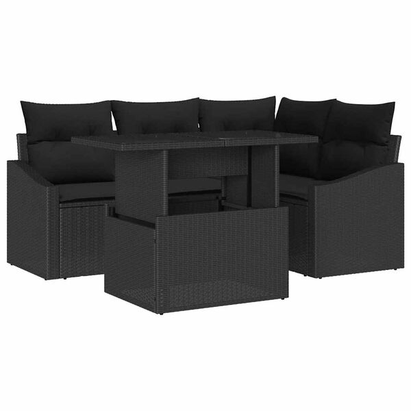 vidaXL Conjunto de sof&aacute; de jard&iacute;n 5 pcs Negro rat&aacute;n sint&eacute;tico