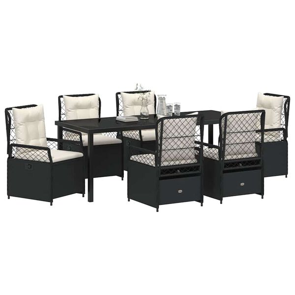 vidaXL Conjunto de Comedor de Jard&iacute;n 7 pcs Negro rat&aacute;n sint&eacute;tico