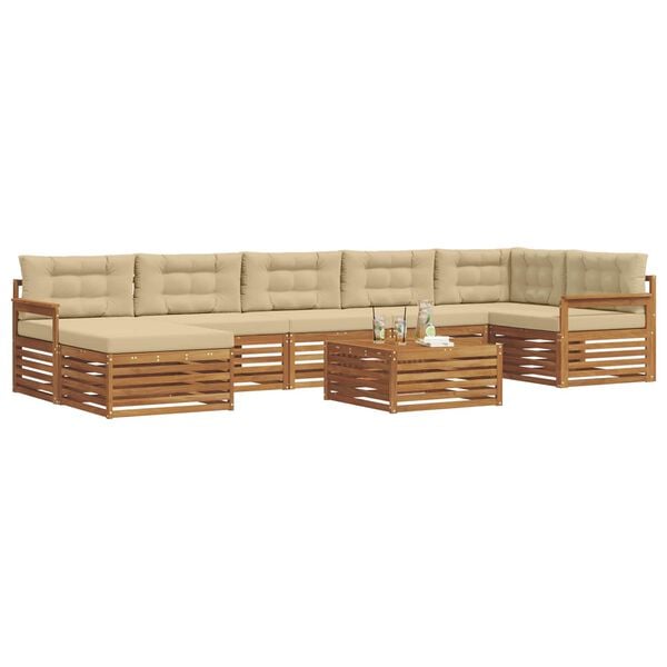 vidaXL Juegos de sof&aacute;s 8 pcs Natural y Beige Madera de Acacia S&oacute;lida