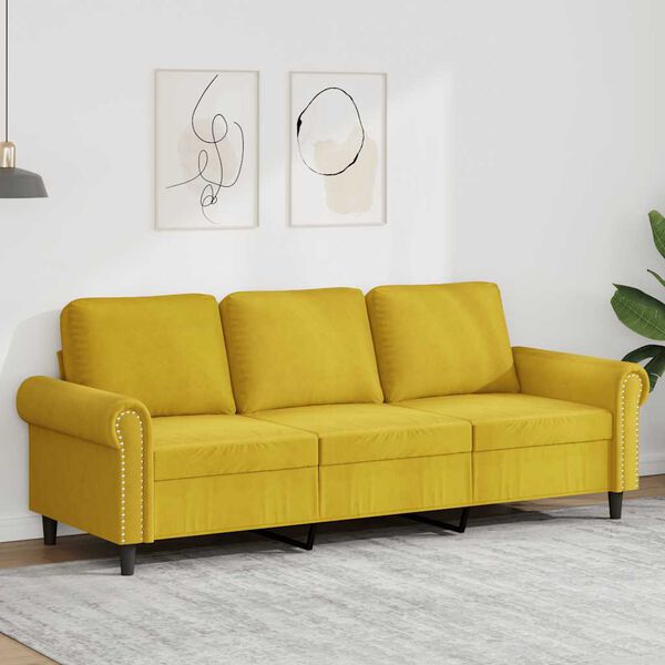 vidaXL Sof&aacute; de 3 plazas terciopelo amarillo 180 cm