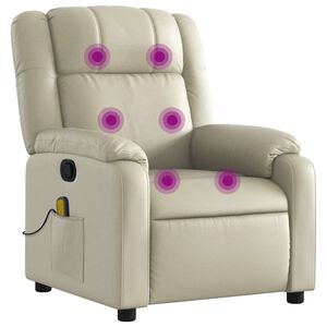 vidaXL Sill&oacute;n reclinable de masaje de piel sint&eacute;tica color crema