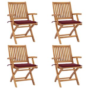 vidaXL Sillas plegables con cojines, 4 unidades, madera maciza de teca.