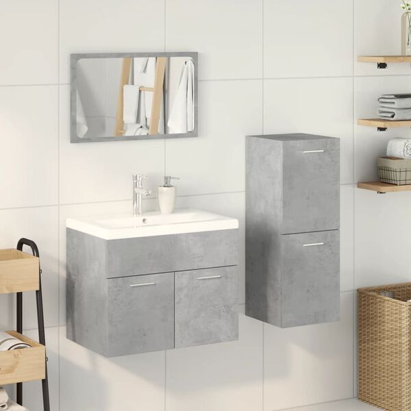 vidaXL Juego muebles de ba&ntilde;o 4 pzas madera contrachapada gris hormig&oacute;n