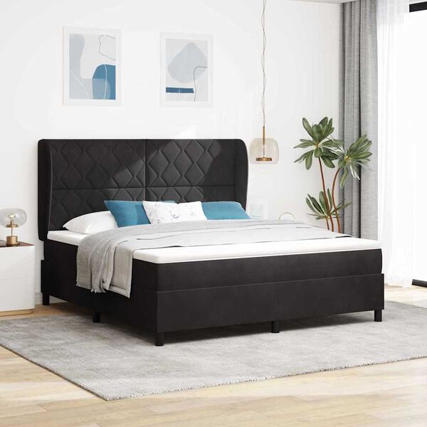 vidaXL Cama tipo Box Spring con colch&oacute;n Negro 200 x 180 cm Poli&eacute;ster