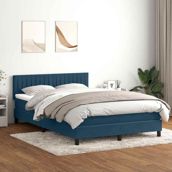 vidaXL Cama box spring con colch&oacute;n terciopelo azul oscuro 160x210 cm