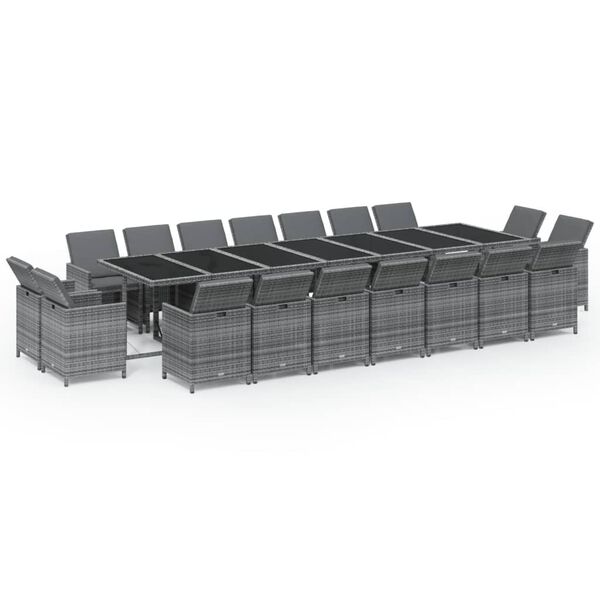 vidaXL Set comedor jard&iacute;n 15 pzas y cojines rat&aacute;n sint&eacute;tico gris