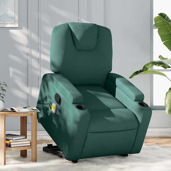 vidaXL Silla de masaje reclinable de pie de tela verde oscura