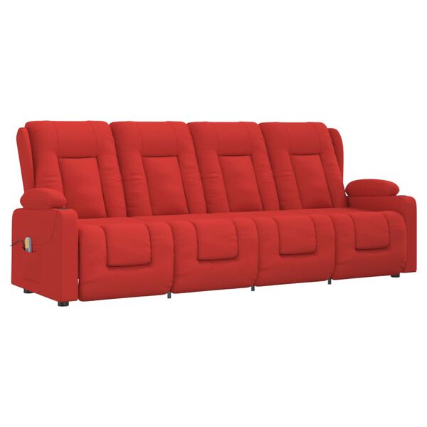 vidaXL Sill&oacute;n de masaje reclinable 4 plazas con portavasos rojo tinto
