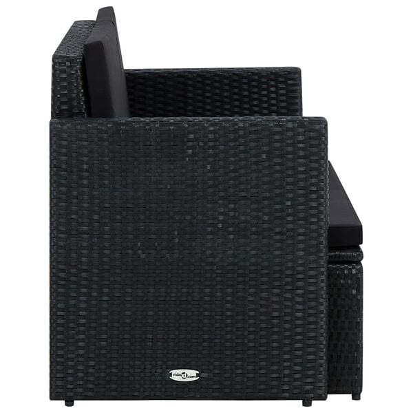 vidaXL Sof&aacute; de jard&iacute;n de 2 plazas con cojines rat&aacute;n sint&eacute;tico negro