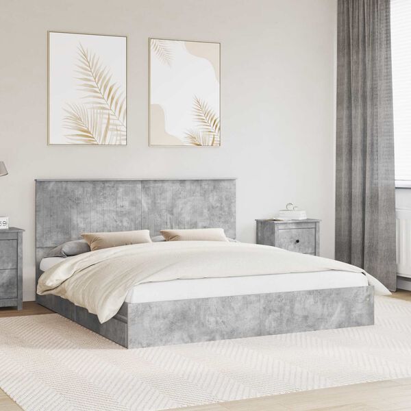 vidaXL Cama con almacenamiento con cabecera Gris Concreto 180 x 200 cm