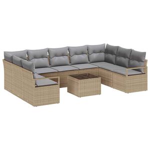 vidaXL Conjunto de sof&aacute;s de jard&iacute;n con coj&iacute;n 10 pcs Beige y Gris Claro