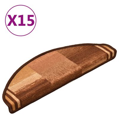 vidaXL Alfombrilla autoadhesiva de escalera 15 uds marrón 65x21x4 cm