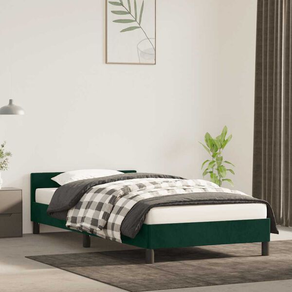 vidaXL Estructura de cama sin colch&oacute;n terciopelo verde oscuro 90x190cm