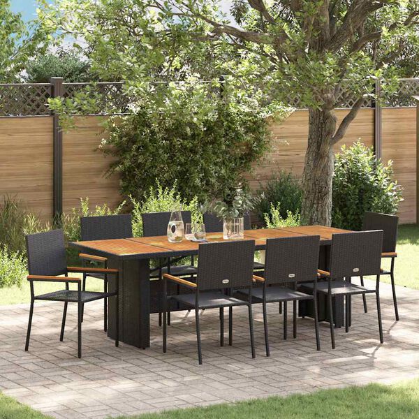 vidaXL Conjunto de Comedor de Jard&iacute;n 9 pcs Negro rat&aacute;n sint&eacute;tico