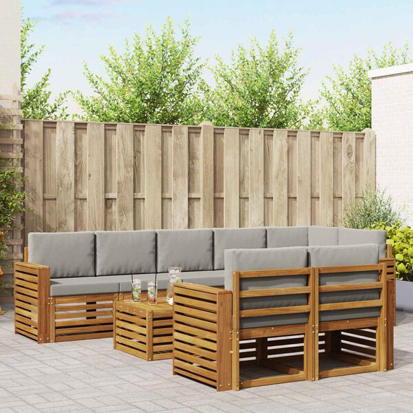 vidaXL Juegos de sof&aacute;s con coj&iacute;n 9 pcs Gris Natural y Claro