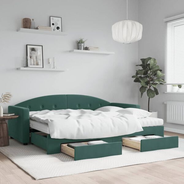 vidaXL Sofá cama nido con cajones terciopelo verde oscuro 80x200 cm