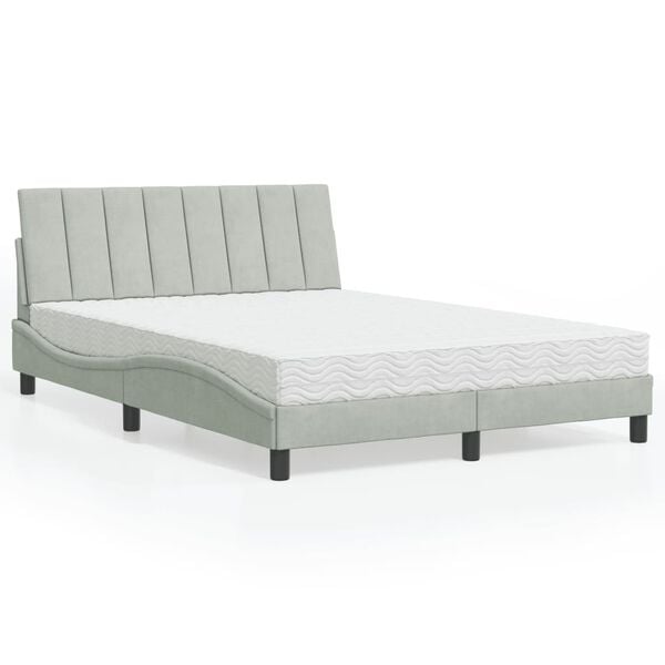 vidaXL Cama con colch&oacute;n Hanko terciopelo gris claro 140x190 cm