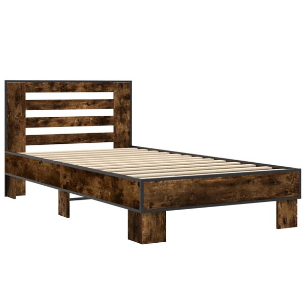vidaXL Estructura cama madera ingenier&iacute;a metal roble ahumado 90x190 cm