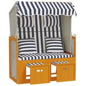 vidaXL Silla Strandkorb con cojines rat&aacute;n sint&eacute;tico madera blanco azul