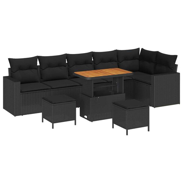 vidaXL Conjunto de sof&aacute;s de jard&iacute;n 9 pcs Negro rat&aacute;n sint&eacute;tico