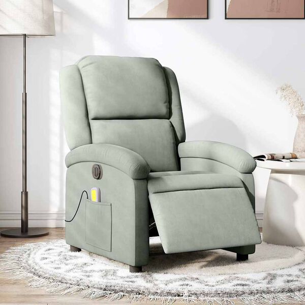 vidaXL Sill&oacute;n reclinable de masaje el&eacute;ctrico terciopelo gris claro