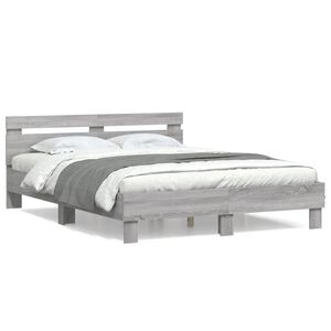 vidaXL Cama con cabecero madera de ingenier&iacute;a gris Sonoma 150x200 cm