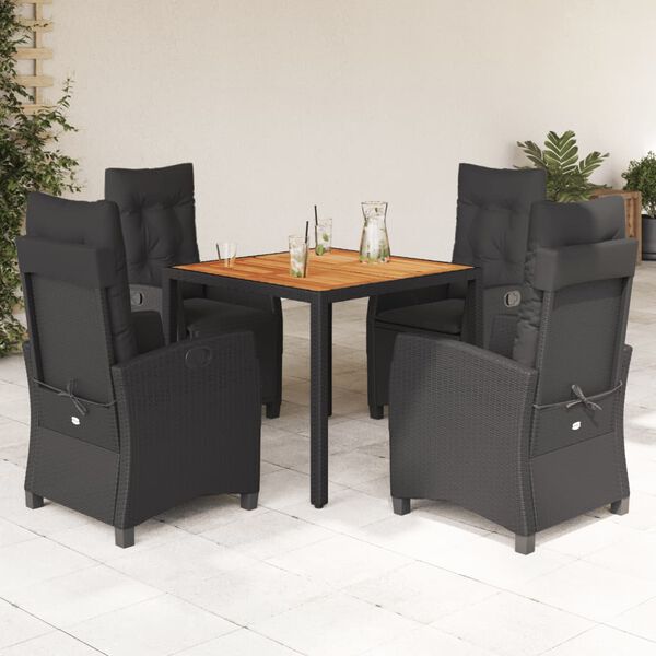 vidaXL Set de muebles jard&iacute;n 5 pzas con cojines rat&aacute;n sint&eacute;tico negro