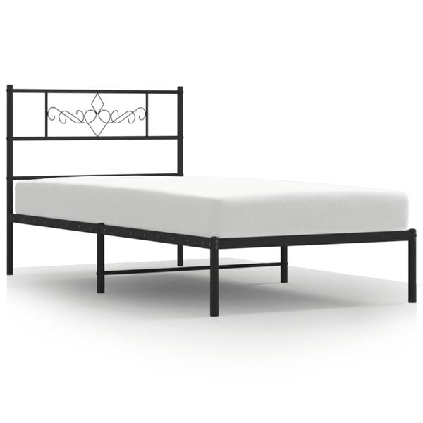 vidaXL Estructura cama sin colch&oacute;n con cabecero metal negro 90x200 cm