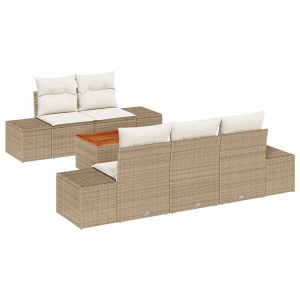 vidaXL Conjunto de sof&aacute;s de jard&iacute;n 6 pcs Beige y Crema rat&aacute;n sint&eacute;tico