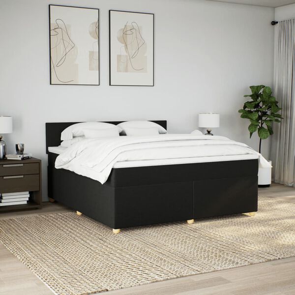 vidaXL Cama box spring con colch&oacute;n tela negro 180x200 cm