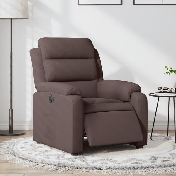 vidaXL Sill&oacute;n reclinable el&eacute;ctrico tela marr&oacute;n oscuro